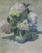 MURIEL NEWSON-SMITH oil on board - still life of hydrangeas in a vase, signed and dated 1952, 48 x