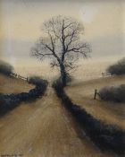 MICHAEL JOHN HILL (b.1956) oil on board - landscape with road and winter tree, signed and dated