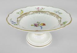 A SWANSEA PORCELAIN TABLE CENTRE-PIECE of lobed circular form raised over a stepped circular foot