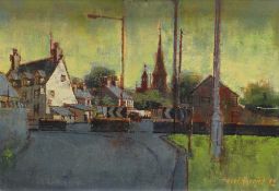 HYWEL HARRIES oil on board - entitled verso 'Llanrhystud', with artist's address verso and label for