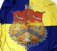 LARGE SILK BANNER PAINTED WITH VERSION OF THE FAMILY CREST OF THE VIVIAN FAMILY OF SWANSEA 170 x
