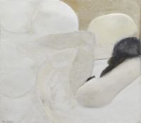 ROGER CECIL mixed media with plaster construction on hardboard - semi-abstract erotic study, with