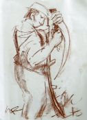 WILL ROBERTS loose pastel drawing on A4 paper within folded A3 sheet - standing farmer with