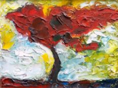 MICHAEL MONAGHAN oil on panel - entitled verso on Martin Tinney Gallery label 'The Red Tree,