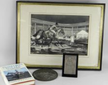 ITEMS RELATING TO LT COL SIR HARRY LLEWELLYN CBE comprising a silver commemorative easel plaque with