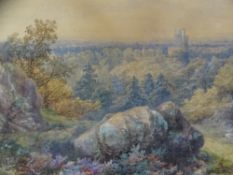 JOHN HOLDING watercolour - North Wales landscape with Penrhyn Castle ? to the background, 32 x