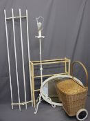 VINTAGE HOUSEHOLD ITEMS, a parcel including a ceiling linen airer, towel rail, oval wall mirror,