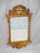 GEORGIAN STYLE WALNUT WALL MIRROR with Fleur de Lys crest, 80cms H, 44cms W