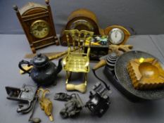 VINTAGE KITCHENALIA, clocks and tools ETC including a miniature wood plane stamped '100', within two