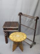 THREE OCCASIONAL FURNITURE ITEMS to include a square top Mexican type occasional table, a carved