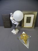 ART DECO/ART NOVEAU COLLECTABLE REPRODUCTIONS including a figural globe table lamp, small wall