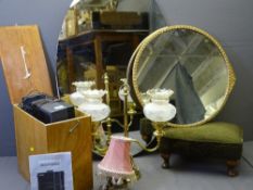 HANIMEX SLIDE PROJECTOR, two vintage wall mirrors, table lamps and a foot stool