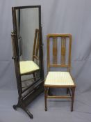 VINTAGE OAK CHEVAL MIRROR and a mahogany side chair, 136cms H, 57cms W the mirror