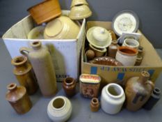 ANTIQUE & LATER STONEWARE JARS, bottles, jelly moulds ETC in two boxes