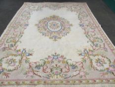 LARGE TASSEL ENDED WOOLLEN CARPET, 370 x 270cms approximately