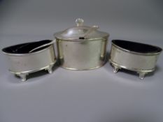 CHESTER PAIR OF SALT SELLERS 1919 Haseler Brothers and a large similar shape, thumb lift lid mustard