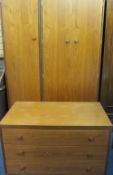 MID-CENTURY G PLAN STYLE TEAK BEDROOM SUITE of single and double wardrobes, 198cms H, 51cms W, 56cms