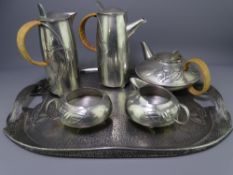 ARCHIBALD KNOX pewter tea and coffee service with tray, designed for Liberty & Co, pattern 0231