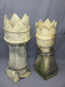 TWO VINTAGE CROWN TOP CHIMNEY POTS, 96 and 104cm heights