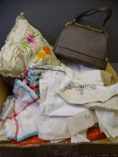VINTAGE LINEN, lady's handbag, wicker basket ETC