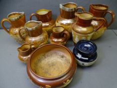 DOULTON LAMBETH STONEWARE JUGS ETC, a collection, some having silver collars