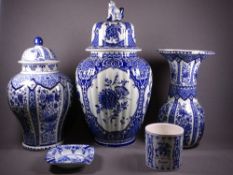 DELFT WARE by Boch Belgium and others to include two large storage jars with covers, a fluted top