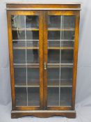 VINTAGE OAK BOOKCASE with twin leaded glass doors and fixed interior shelves, 135cms H, 81cms W,