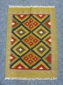MAIMANA KILIM - mixed diamond block central pattern in muted tones with single bordered edge, 84 x