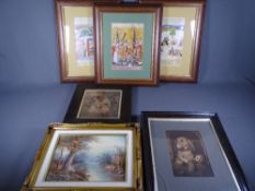 VINTAGE & LATER PICTURES & PRINTS, a parcel including three antique Indian style, two after Old