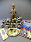 EPNS, brass and other metalware including a Dutch boy fireside figure