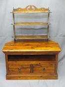 MODERN HARDWOOD ENTERTAINMENT STAND and a vintage three-shelf wall rack