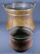 TWO EASTERN COPPER SWING HANDLED POTS, one large, one small