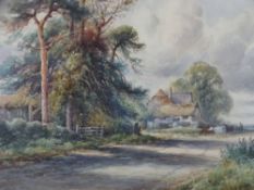 F PEARSON watercolour - cattle on a lane near outbuildings, signed, 40 x 64cms