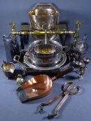 COPPER, BRASS & EPNS WARE, a mixed quantity including a circa 1830 brass and iron footman