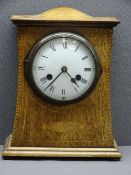 VINTAGE OAK MANTEL CLOCK now with battery quartz movement, 30cms H, 24.5cms W