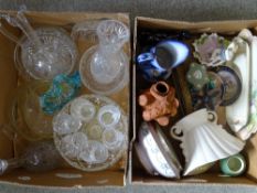 MIXED VINTAGE CROCKERY, ORNAMENTS & GLASSWARE including a gilt decorated satin vase, a Jackfield