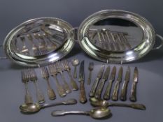 MIXED SILVER FLATWARE with an EPNS entree dish ETC to include 6 x 20cms forks, William IV, Newcastle