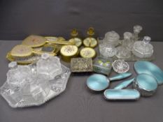 VINTAGE DRESSING TABLE SETS, a mixed selection of glass, embroidered and filigree metal and Art Deco
