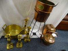 COPPER WINE COOLER ON A STAND with label, W Beckett Sons & Company, Hayward Lancashire 'Everything