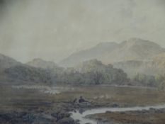 G BARRETT JUNIOR watercolour - North Wales landscape ?? with sheep grazing, 21 x 32cms, label verso