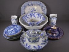 BLUE & WHITE POTTERY TABLEWARE, a quantity, a Quimperware jug and plate ETC