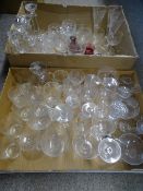 MIXED PARCEL OF DRINKING & OTHER GLASSWARE including a thistle decanter and stopper with five