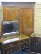 VINTAGE MAHOGANY THREE PIECE BEDROOM SUITE of two door wardrobe having twin lower drawers, 212cms H,