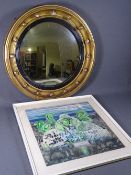 REGENCY STYLE CONVEX BOBBLE WALL MIRROR and Helen Scalway watercolour study titled 'Palm House,