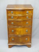 REPRODUCTION MAHOGANY SERPENTINE FRONT CHEST of five drawers with ring-pull handles, 92cms H, 52.