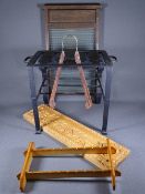 STEEL FOOTMAN, vintage washboard and tongs ETC