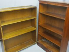 TWO OPEN BOOKSHELVES, vintage and reproduction mahogany, 109 x 91.5cms, 22cms D, 123cms H, 79cms