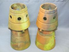 TWO VINTAGE TERRACOTTA CHIMNEY POTS, 71cms H