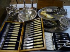 GOOD SELECTION OF EPNS & OTHER METALWARE including cased cutlery sets, Elkington three piece