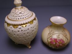 ROYAL WORCESTER & GRAINGER'S WORCESTER PORCELAIN - two items including a blush decorated vase H306